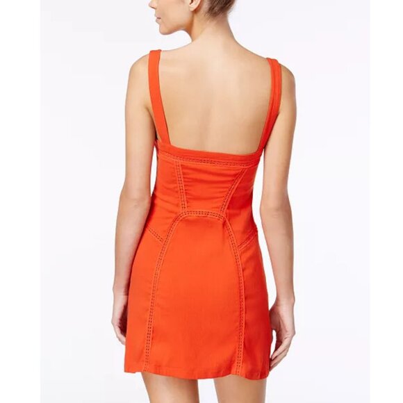 Free People Beyond Me Sheath Dress in Coral Red/Orange with Crochet Details. M - Picture 5 of 8